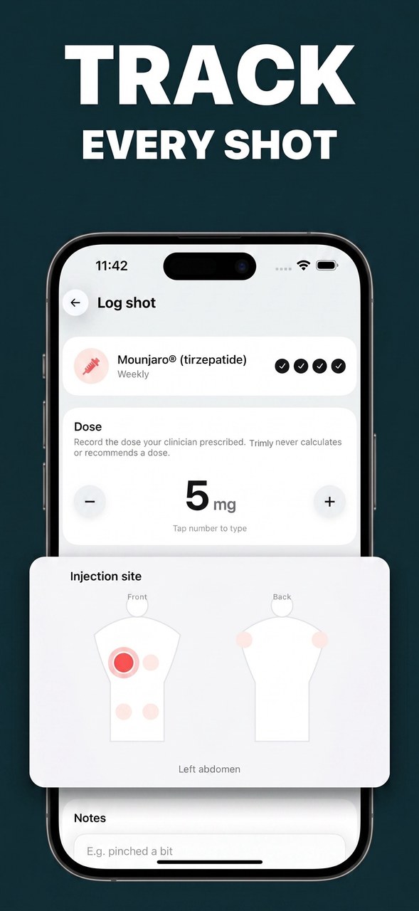 Track every shot: dose logging with injection site rotation